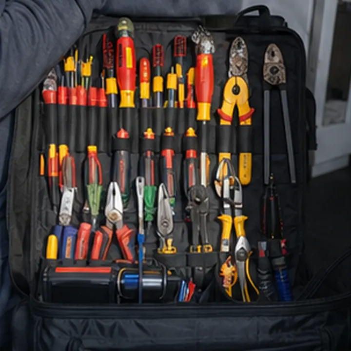 Illustrative electrician tools and testing kit
